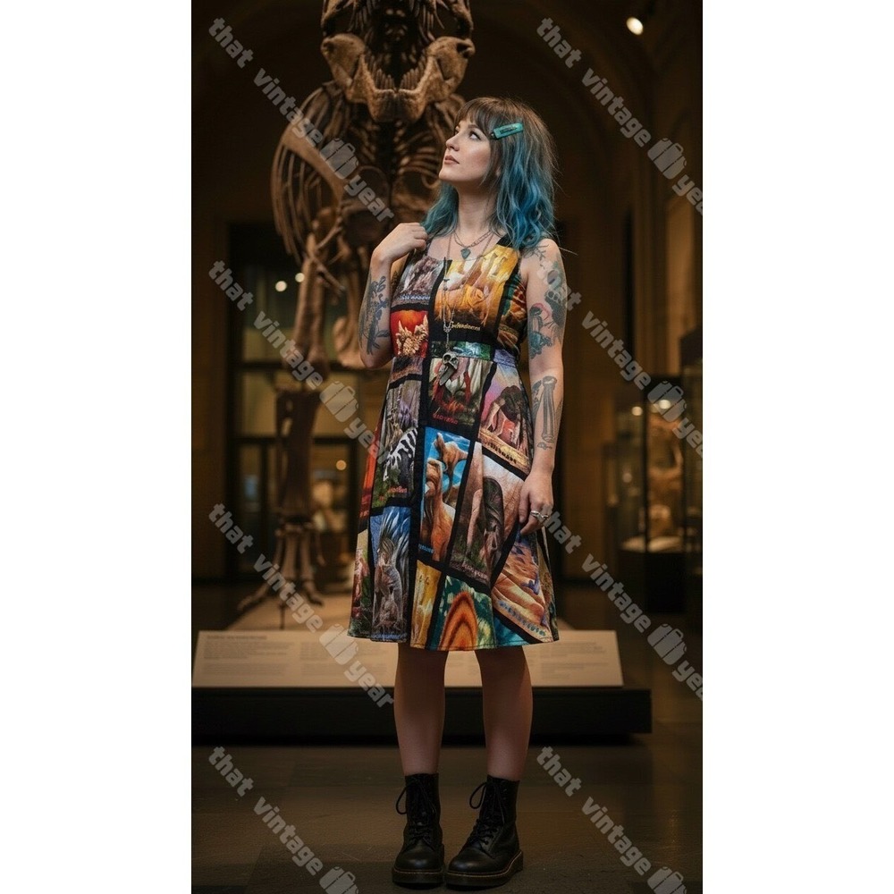 Unique Vintage Retrolicious Jurassic Dinosaur Skater Dress, Size XL NWOT